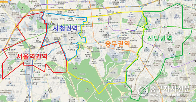 서울 중구지역 청소권역 현황도.