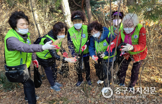 지난달 25일 남산 석호정 일대에서 남산 조·수류 먹이를 주고 있다.